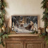 Santa And His Reindeer Sleigh Cabin Art 16x10